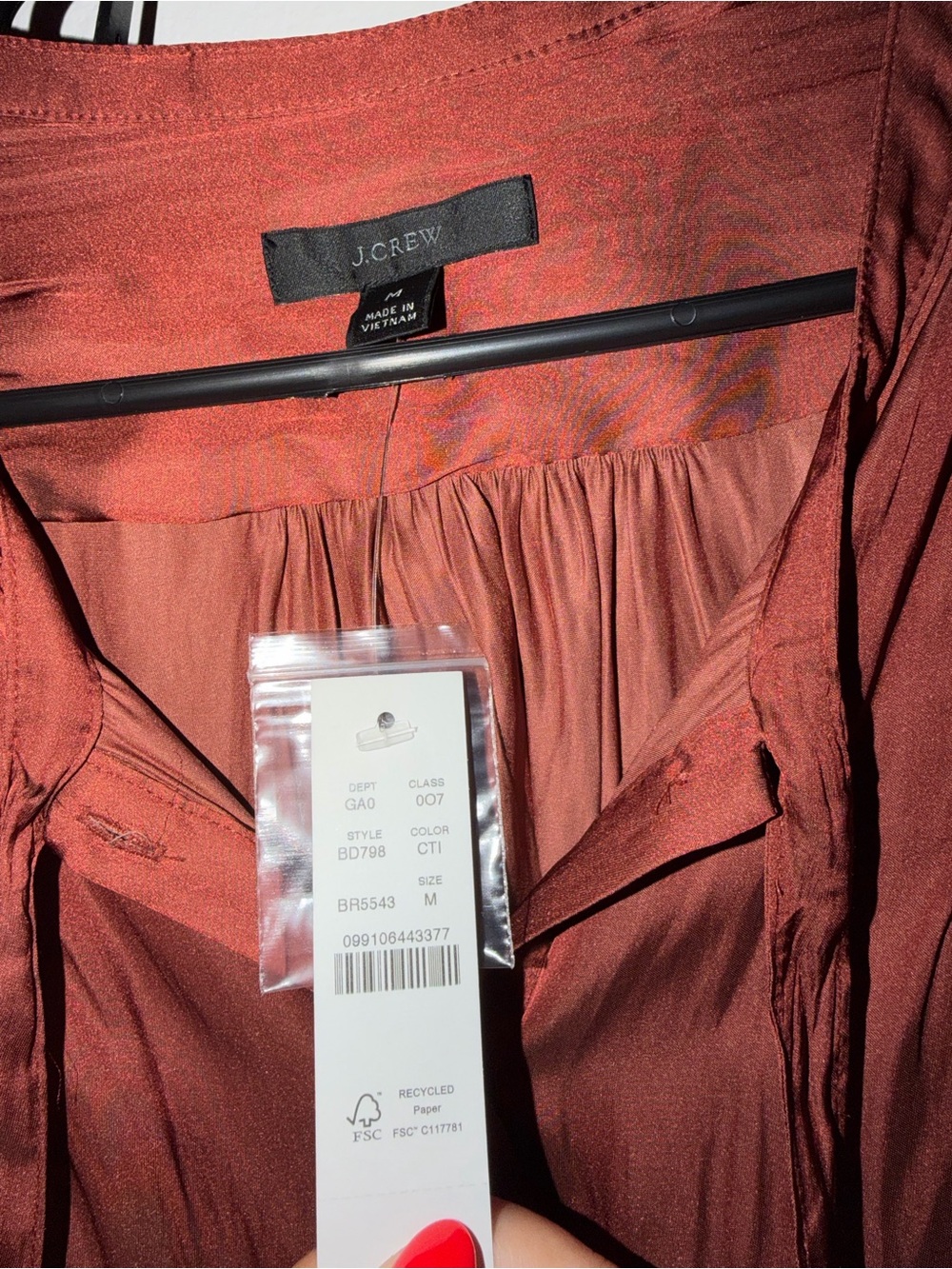 J. Crew || featherweight satin tie neck top in clay tile - Picture 3 of 3